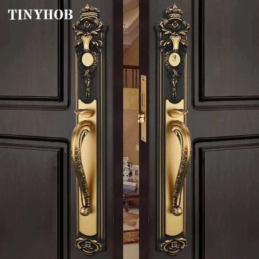 

Luxury European Style/ Brass Villa Door Lock Security Hotel Door Handle Entry Double-open Folio Solid Wood Entrance Door Lock