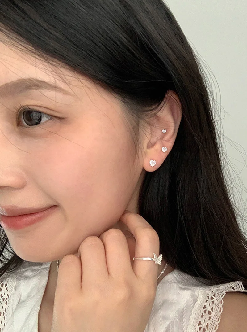 925 Sterling Silber 4/5/6mm Herz-Piercing-Ohrstecker für Frauen, Verlobung, eleganter, luxuriöser Qualitätsschmuck im Großhandel – Detail 7