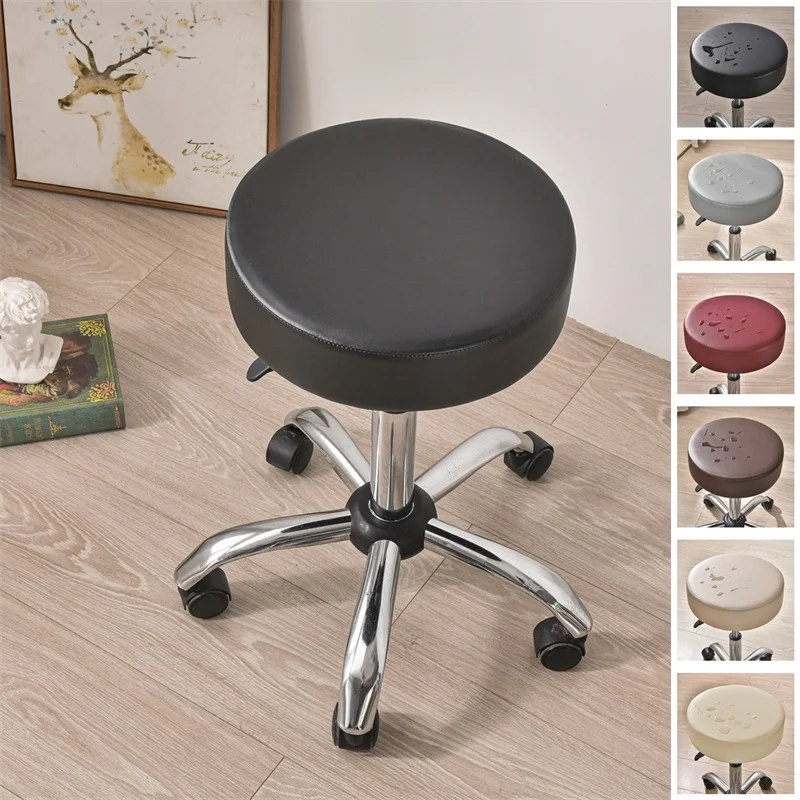 1/2pcs Waterproof Round Stool Cover PU Leather Bar Seat Slipcover Bar Stool Seat Cover Home Restaurant Chair Furniture Protector