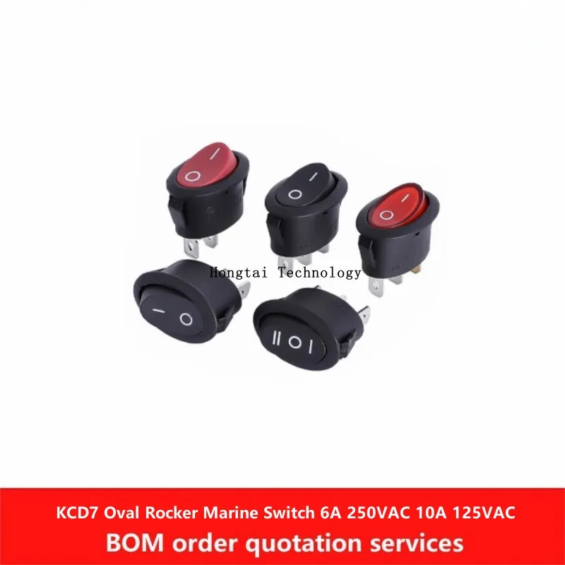 KCD7 Oval Rocker Marine Switch Pushbutton 2-Pin 2-Speed 3-Pin 2/3-Speed Fan with LED Kettle Power Switch 6A 250VAC 10A 125V