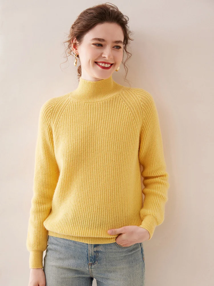 New Knit Womem\'s Cashmere Sweater Mock Neck Thick Warm Pullover 100% Cashmere Knitwear For Winter Female Casual Basic Clothing