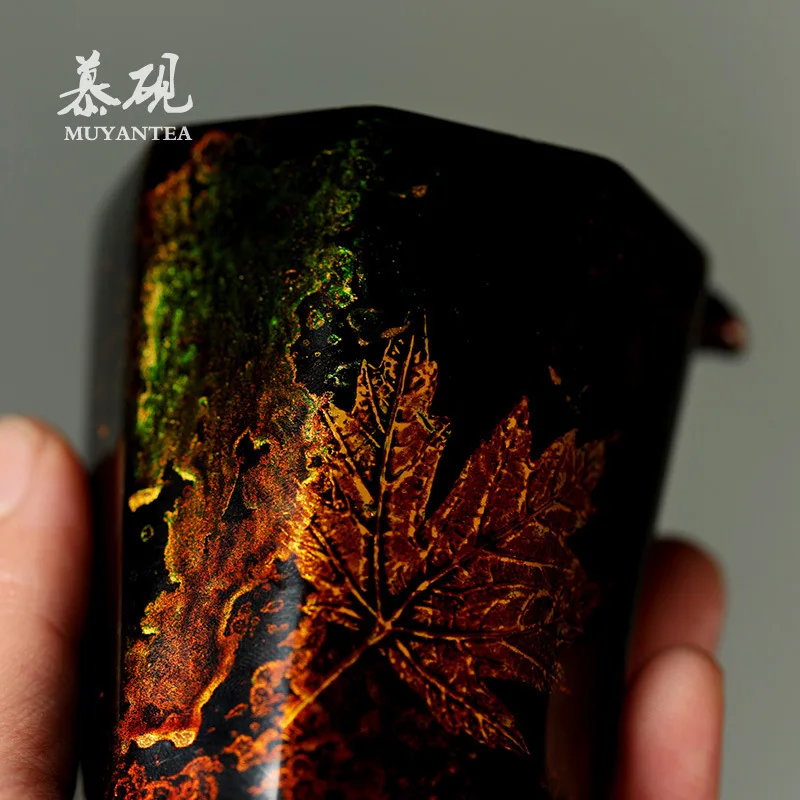 Mu Yan Japanese-Style Maple Leaf Cup, Creative Handmade Lacquer Dispenser, Ru Kiln Kung Fu Tea Set, Lacquerware Fair Cup