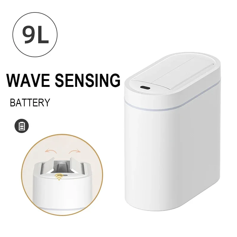JAH 7/9L Zwei-Wege-Mülleimer mit intelligentem Sensor und Deckel, Wandmontage, Toilettenpapierkorb mit schmalem Schlitz für Küche, Induktionsmülltonne, Mülleimer 3
