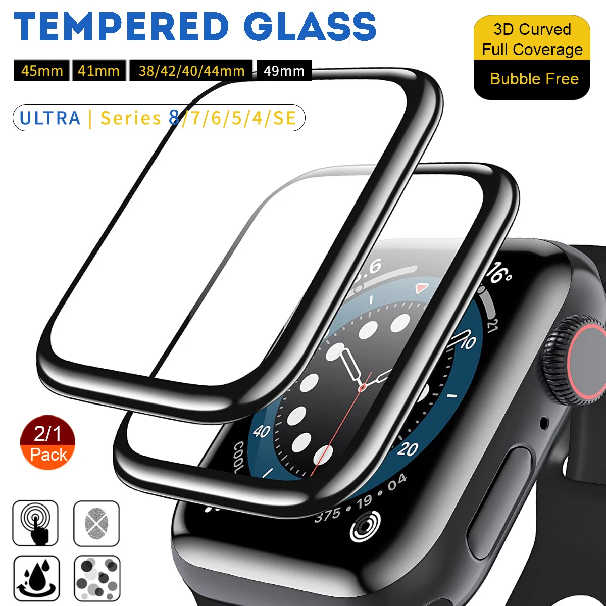 3D Curved Edge HD Tempered Glass for Apple Watch Ultra 49MM 41MM 45MM Screen Protector iWatch Film 4/5/6/SE/7/8/9 40 44MM 42 38