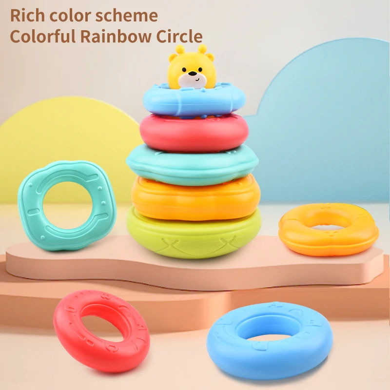 Jouet éducatif pour enfants, animaux de dessin animé, empilage, cercle arc-en-ciel, reconnaissance des formes et des couleurs, jouets pour enfants, casse-tête pour bébés