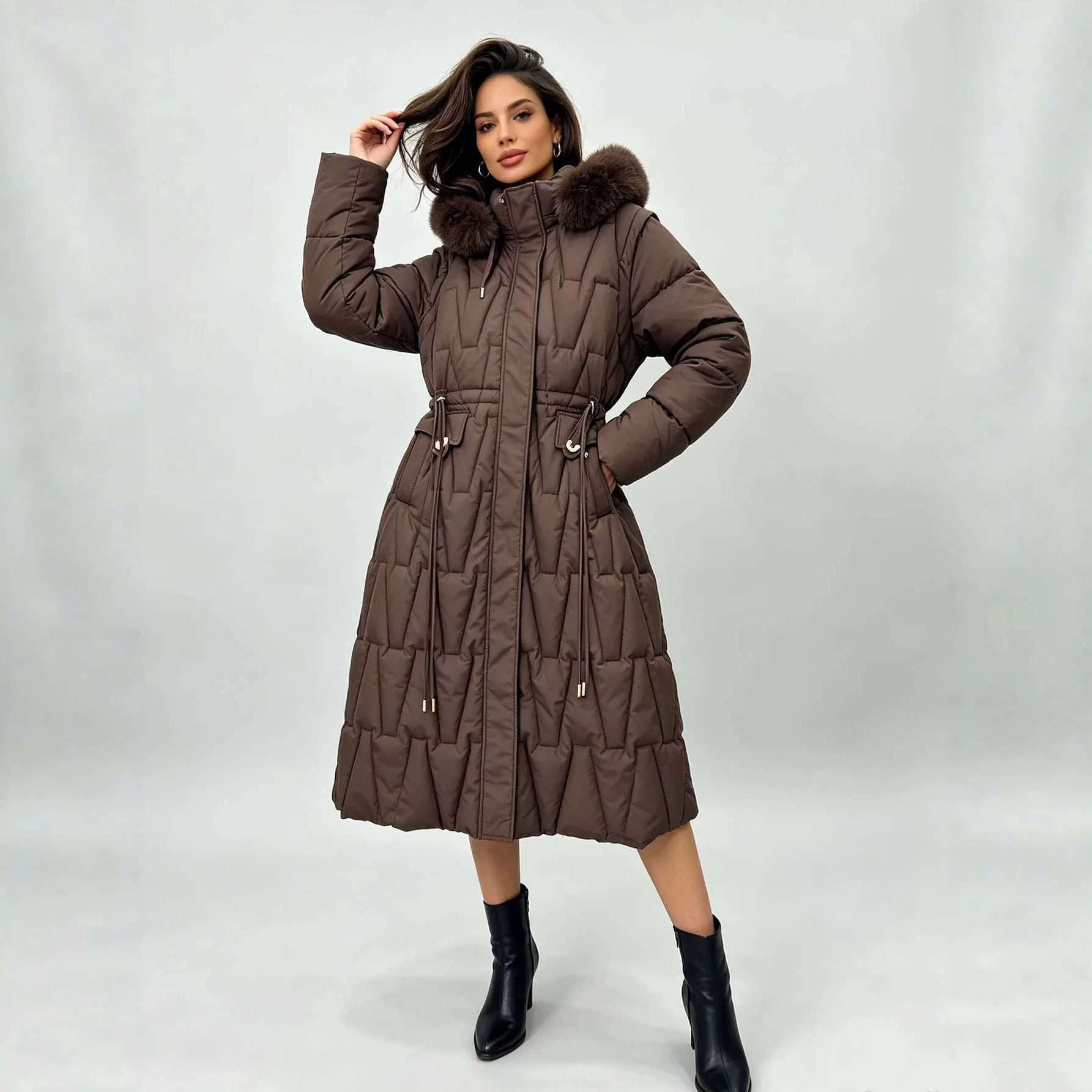 Parkas Women Mid Length Coats Hooded Zipper Jackets Thick Warm Y2k Streetwear Tight Waist Slim Fit Jacket Coat Autumn Winter