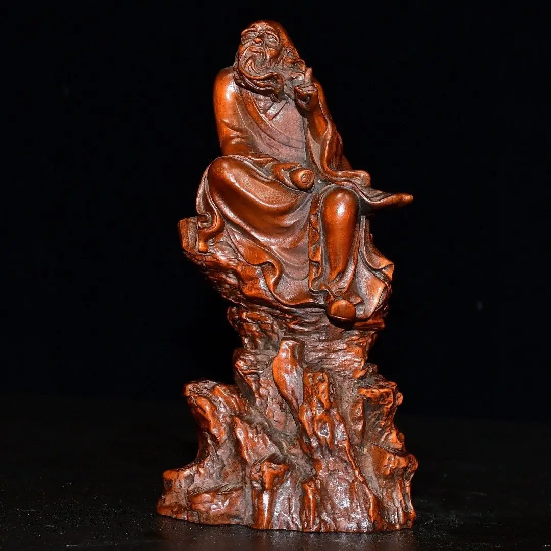Hand Carved Wood Lao tzu, the sage who sits on the mountain Statue Figurine Desktop Ornaments Home Decoration