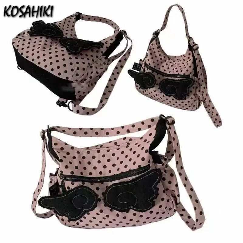 

Streetwear Trendy Y2k Aesthetic Dots Wings Women's Handbags Fashion Office Lady Shoulder Underarm Bag All Match Casual Backpacks