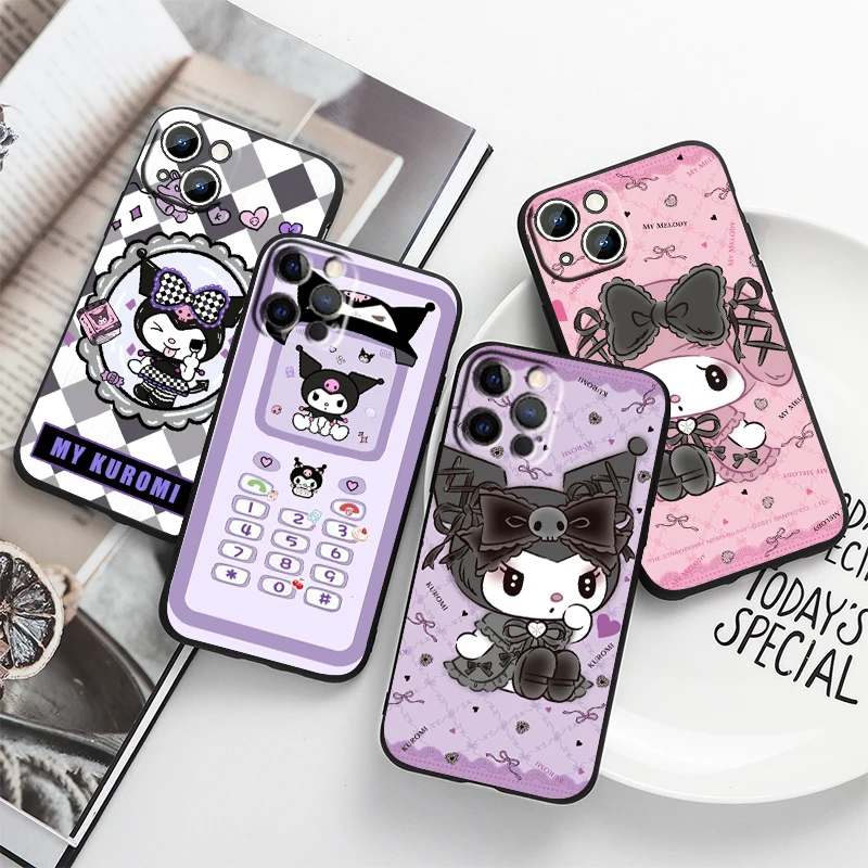 Anime Kuromi Cute For Apple iPhone 14 13 12 11 Pro Max Mini XS Max X XR 7 8 Plus 5S Silicone Black Phone Case Coque Capa Fundas