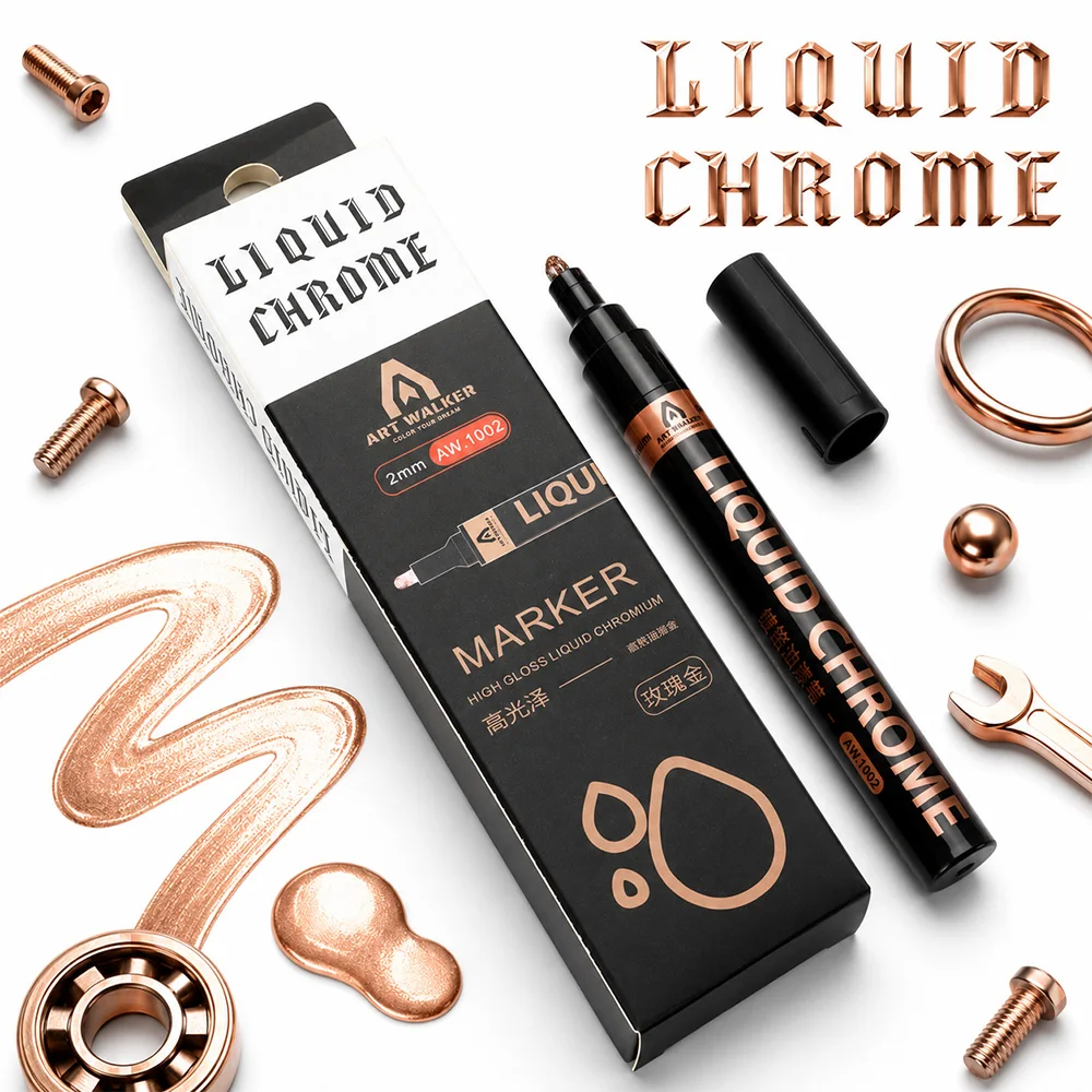 1 Pcs Liquid Chrome Marker Rose Gold 2mm Tip Mirror Paint Pen DIY Craft Art Model Graffiti Signature Repair Decoration Supplies