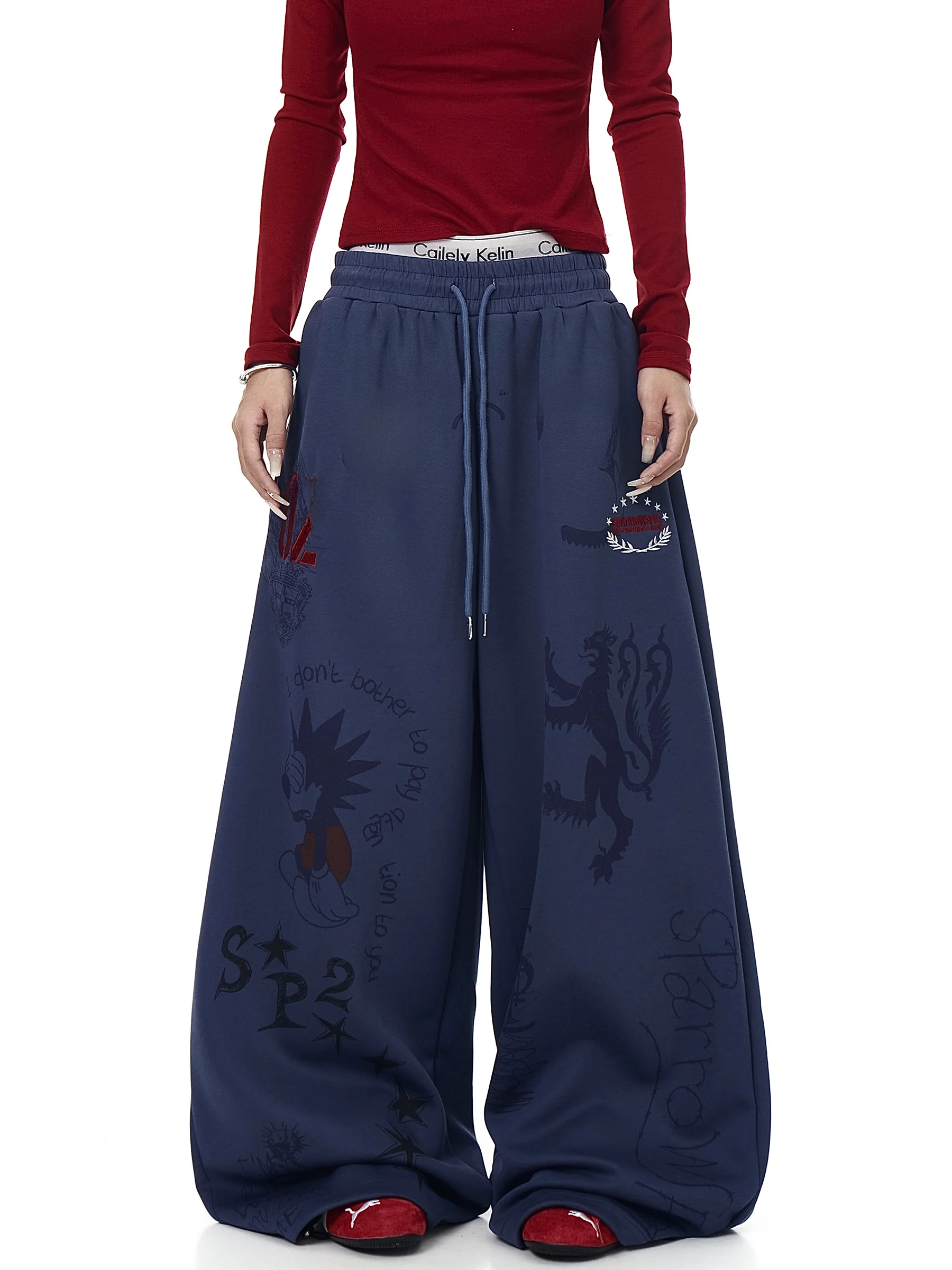 

Retro American Street Hand-Painted Embroidery Casual Sweatpants Men's CleanFit Design Wide Leg Pants for Couples Youth Faion