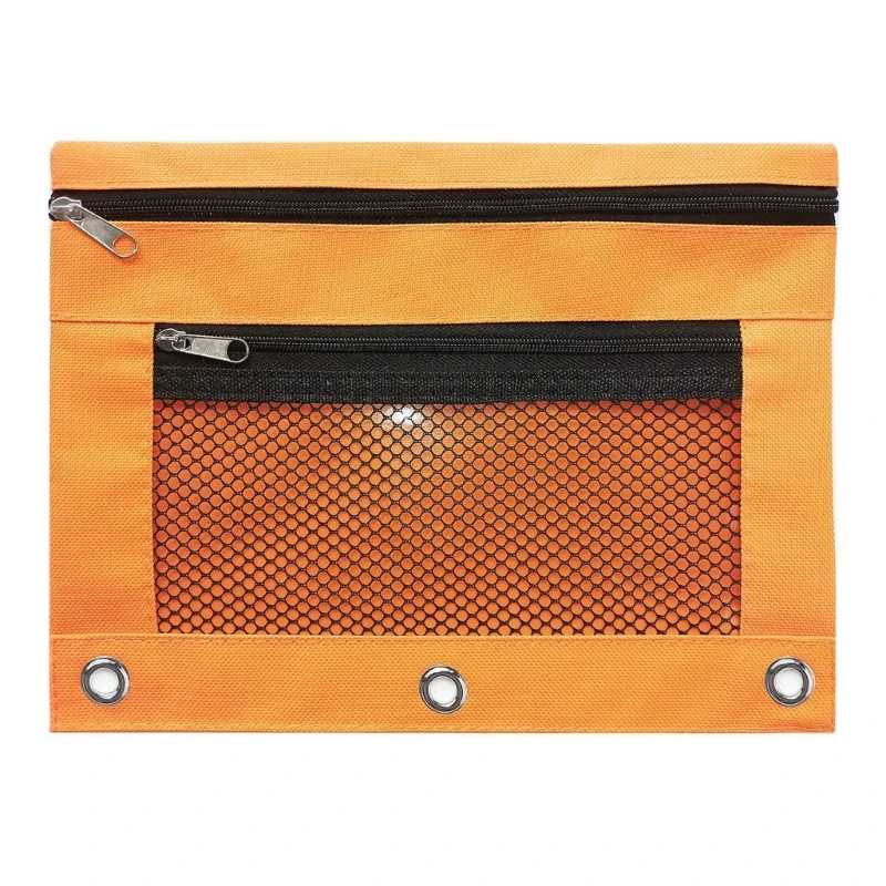 K1AA Estuche para lápices con cremallera capacidad, 2 piezas, bolsillos dobles, estuche para lápices con 3 anillos