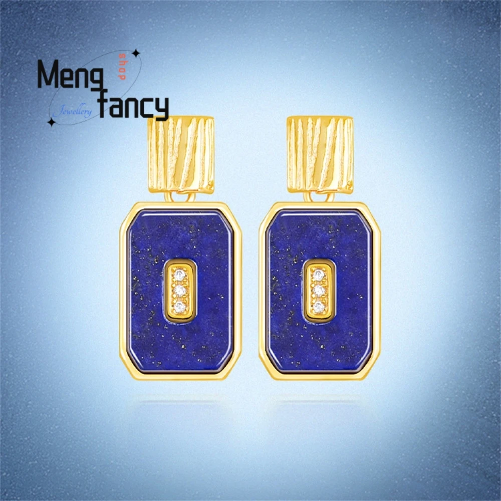 

Изысканные серьги-подвески из серебра S925 пробы с голубым лазуритом, роскошные, модные, элегантные, популярные, идеальный подарок