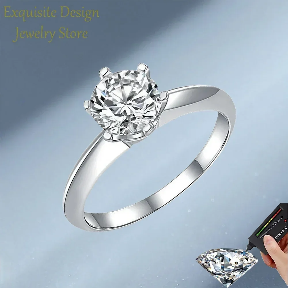 Exquisite Design PT950 Platinum 1 Carat Moissanite Wedding Rings, VVS1 D Color Six Prong Setting Womens Ring Lady Birthday Gift