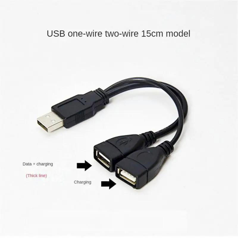 Cabo de carregamento USB Extensão, 2.0 A, 1 macho para 2 Dual USB Feminino Data Hub, Adaptador de alimentação, Y Splitter