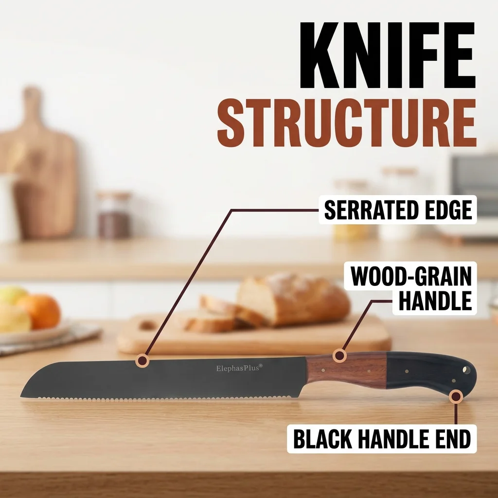 Fine Tooth Best Serrated Bread Knife Cake Cutting Long Baguette Cutter Stainless Steel Loaf Slicer/Slicing