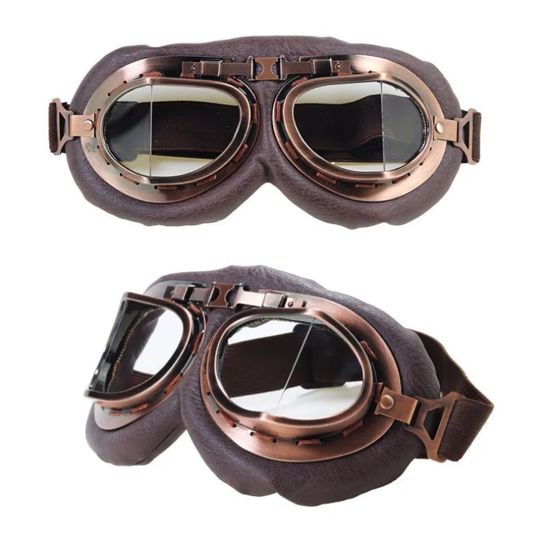 Retro Motorcycle Goggles Vintage Copper Frame Windproof UV400 Anti-Dust Steampunk Pilot for Harley ATV Bike Helmet Riding Gear