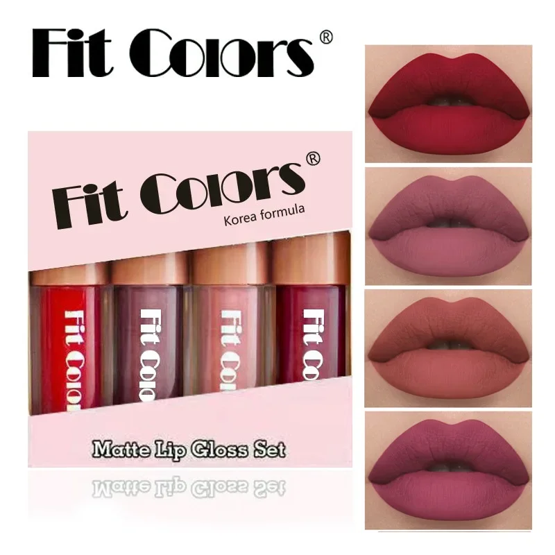 Fit Colors Diamond Shiny Lip Gloss 4szt Nieklejący się matowy zestaw błyszczyków Wodoodporna, odporna na pot, długotrwała pomadka w płynie do makijażu