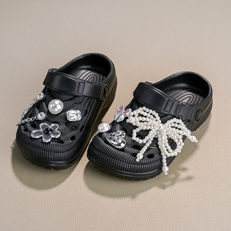 

Летние тапочки для девочек-малышек на каждый день, нескользящие, из ЭВА, модные пляжные туфли, милые детские повседневные тапочки с жемчужными кисточками