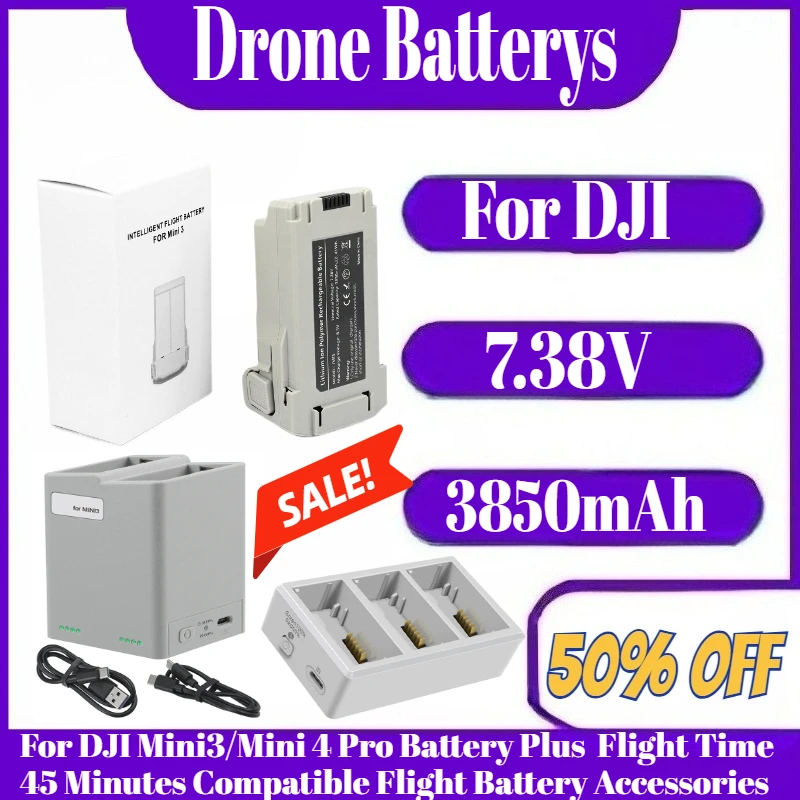 

7.38V For DJI Mini3/Mini 4 Pro Battery Plus 3850mAh Flight Time 45 Minutes Compatible Flight Battery Accessories