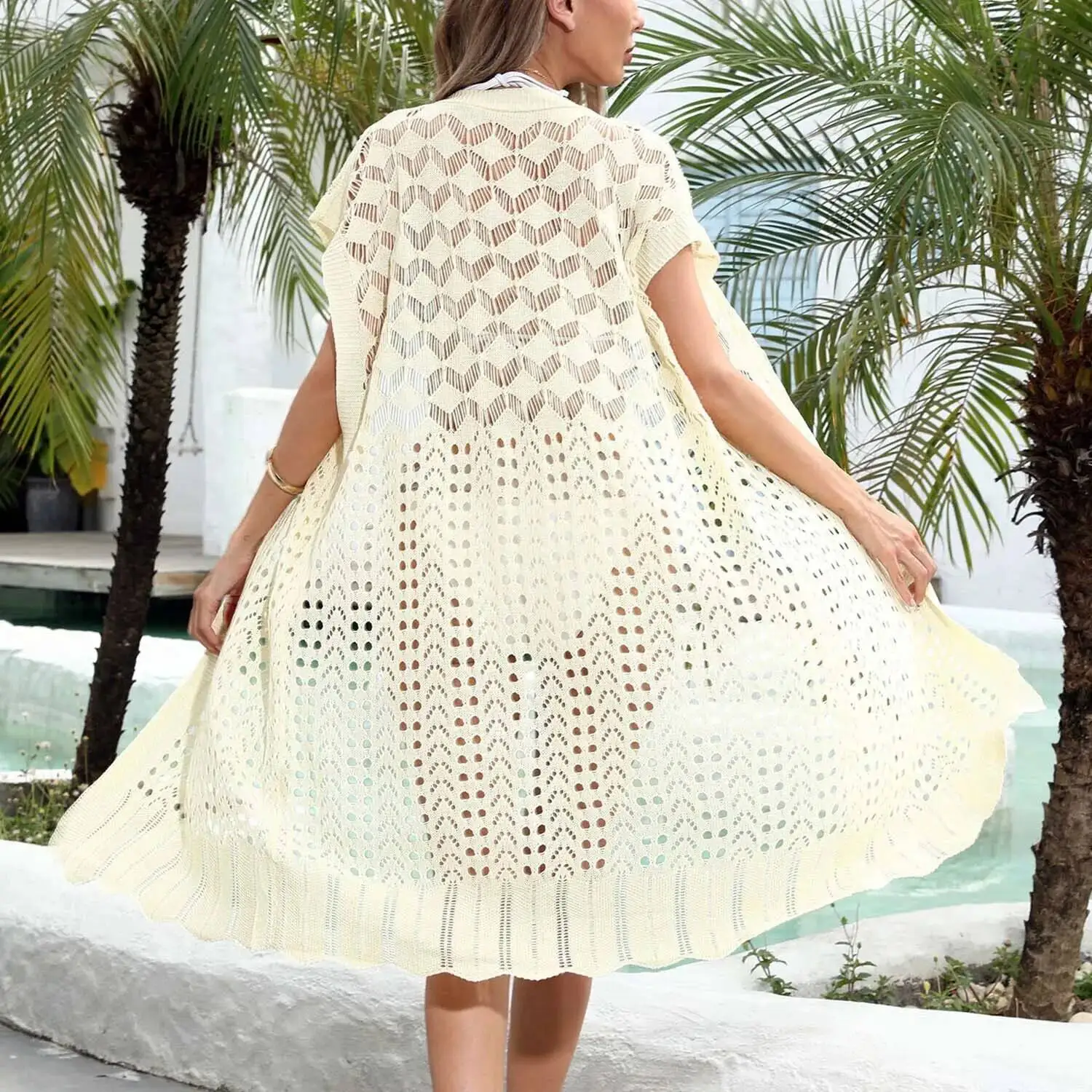 

New Long Crochet Hollow Cardigan Swimsuit Bikini Sunscreen Beach Cover