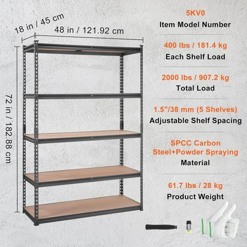 Imagem -03 - Vevor-armazenamento Shelving Unit Heavy Duty Garage Prateleiras Ajustável Metal Organizer Utility Rack 2000 Lbs Capacidade Tiers