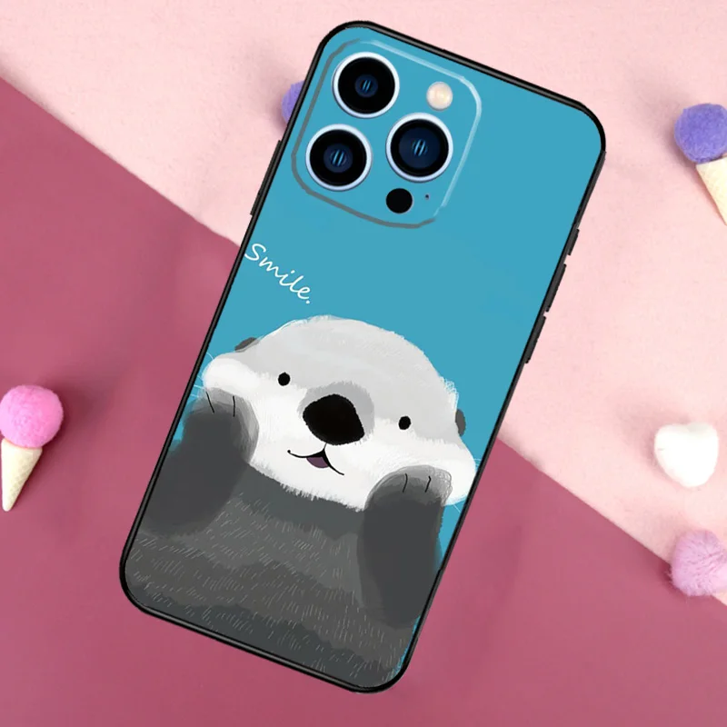 Cute cartoon otter Phone Case For iPhone 16 15 14 12 11 13 Pro Max Cover on iPhone 16 15 13 Mini X XS Max XR Coque