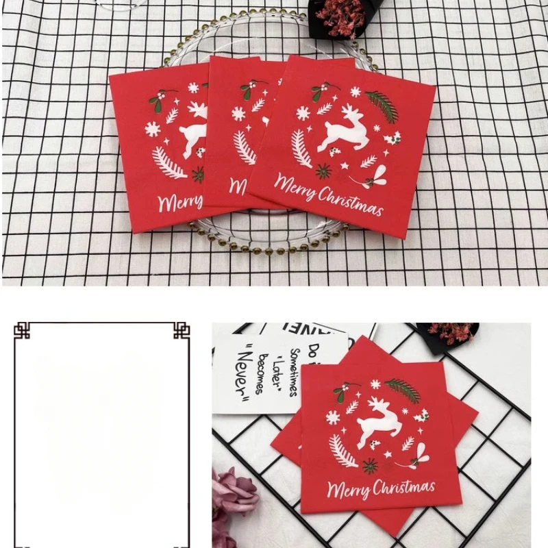 20 قطعة 33 سنتيمتر 2-Layer حفلة عيد الميلاد الأحمر الأزهار طباعة المناديل ، الأيائل تحت عنوان مفارش المائدة ، DIY Decoupage ورقة