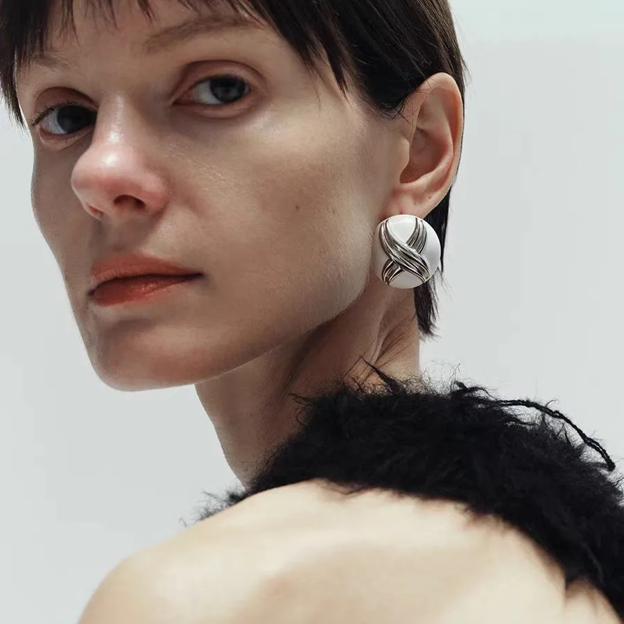 

Jenny&dave Jewelry Earrings Women's Earrings Ear Cuffs Half Sphere White Enamel Earrings Crossed Earrings