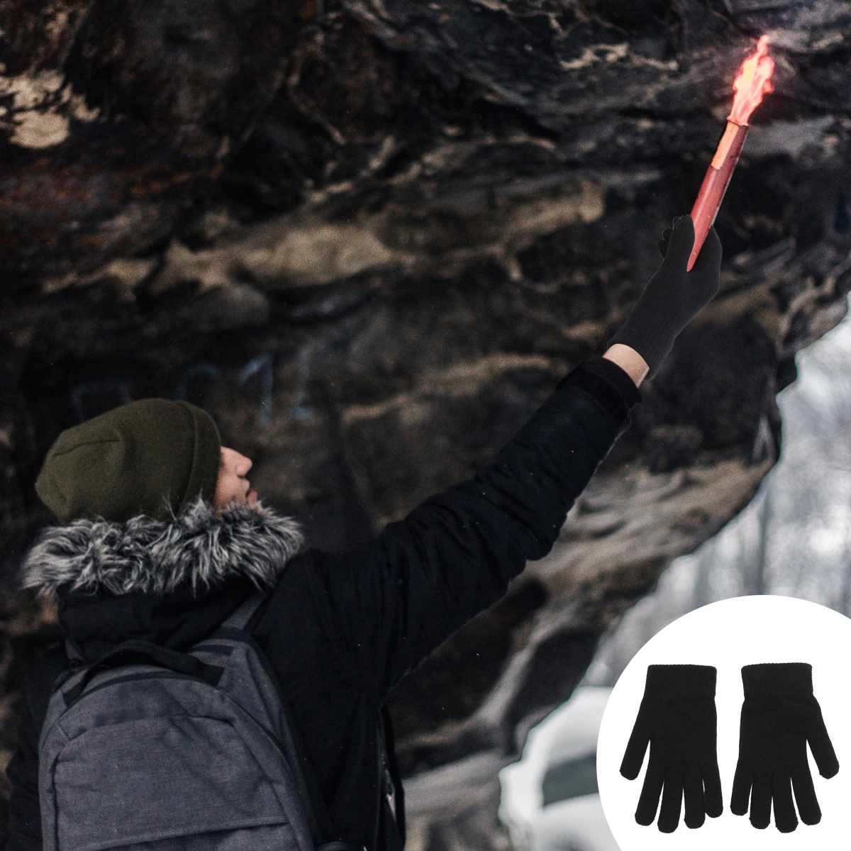 

LIFKOME Men's Knitted Gloves Winter Warm Full Finger Mittens for Outdoor Ski Black