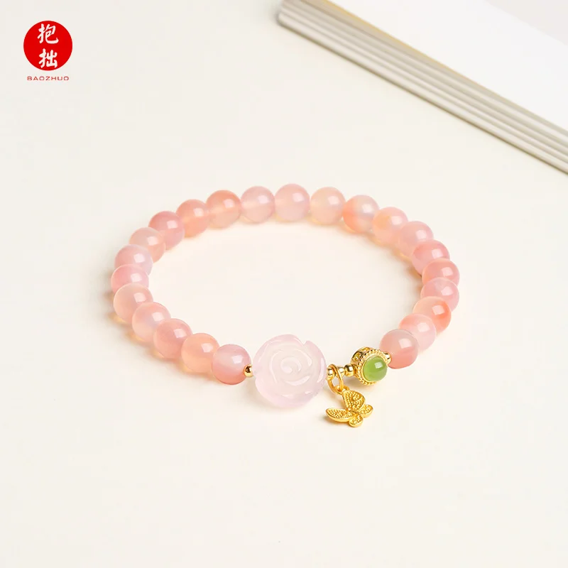 Hug Clumsy Love Rose Salt Source Agate Hand Female Accessories Fashion Original Design Summer Female Jewelry Gift Chinese Style