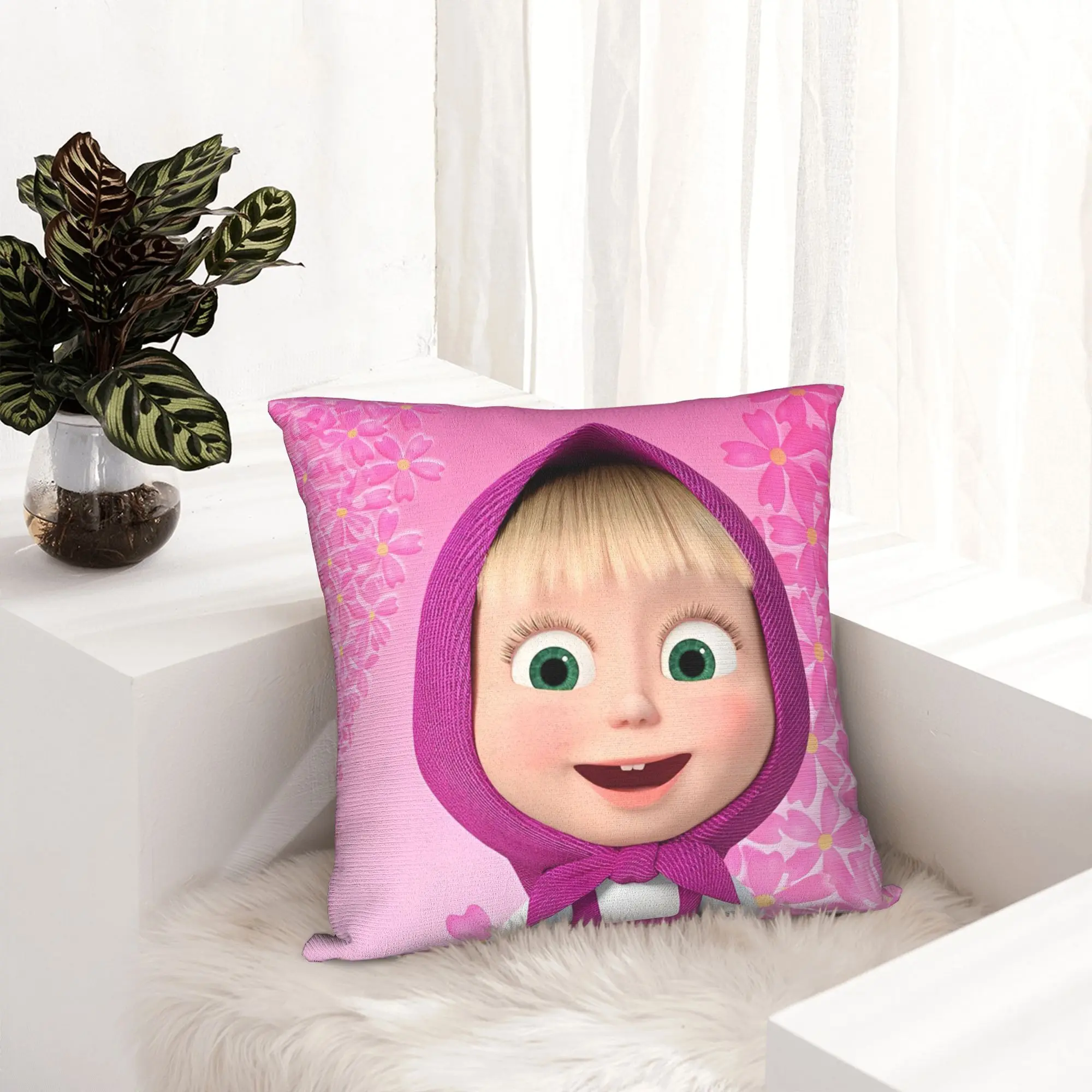 Cute Cartoon M-Masha and Bear  Pillowcase Double-sided Printing Fabric Cushion Cover Gift  Throw Pillow Case Cover Car Zipper