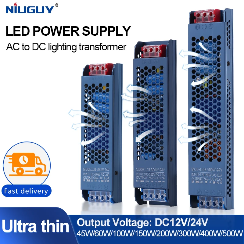 Lighting Transformer AC/DC12V 24V LED Power Supply 60W 100W 200W 300W 400W 500W LED Driver Converter for Slim LED Strip Lighting