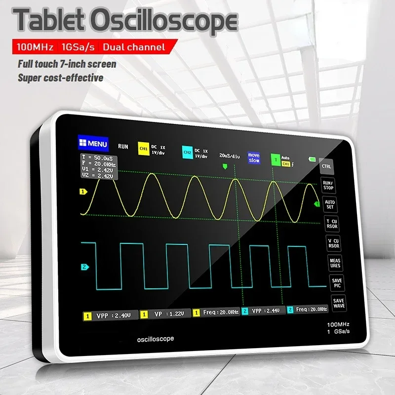 Mini Tablet Digital Oscilloscopes 1013D Tablet Oscilloscopes Host Dual Channel 100M Bandwidth 1GS Sampling Rate Measuring Tools