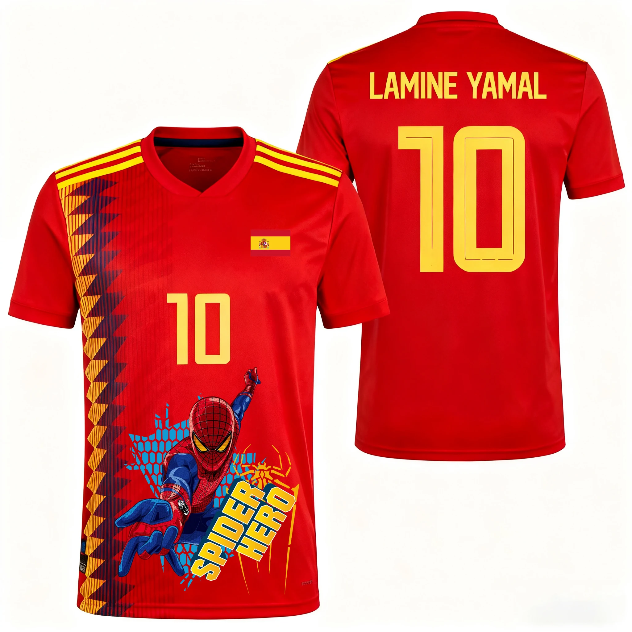 Spider-man printed Yamal No. 10 football jersey Autumn Sports Leisure Dry Quickly Men's T-Shirt Kid's Clothing Tee Y2k Woman