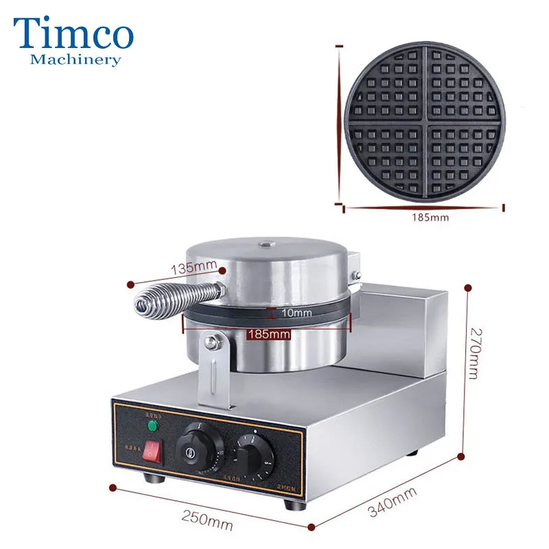 TIMCO-máquina de gofres comercial redonda, 4 Uds., 185mm, 220V, 110V, máquina de gofres eléctrica antiadherente