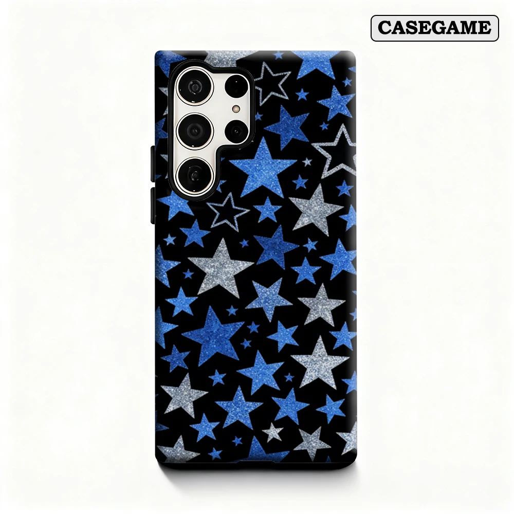 Casegame Phone Case for Samsung Galaxy S25 S26 Ultra S24 S23 Ultra Plus Shockproof Double Layer Glitter Blue Star Art Cover