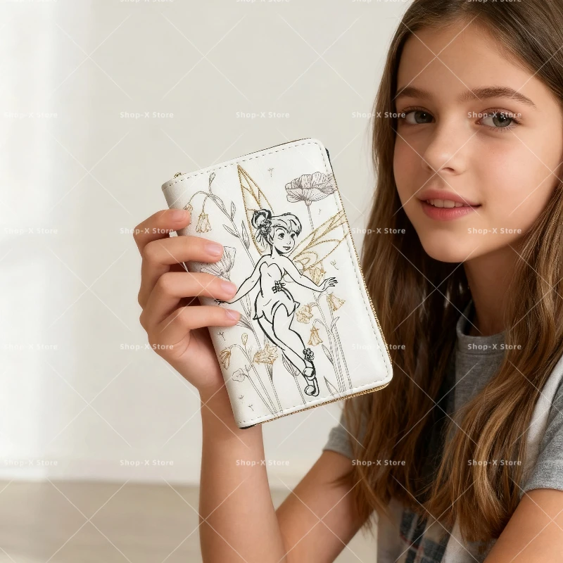 

Disney Wallet Loungefly Tinker Bell Collection Disneyland Embroidery Wallet Card Bag Storage Bag Coin Purse Fashion Girls Gifts