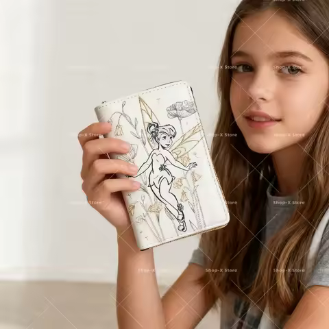 Disney Wallet Loungefly Tinker Bell Collection Disneyland Embroidery Wallet Card Bag Storage Bag Coin Purse Fashion Girls Gifts