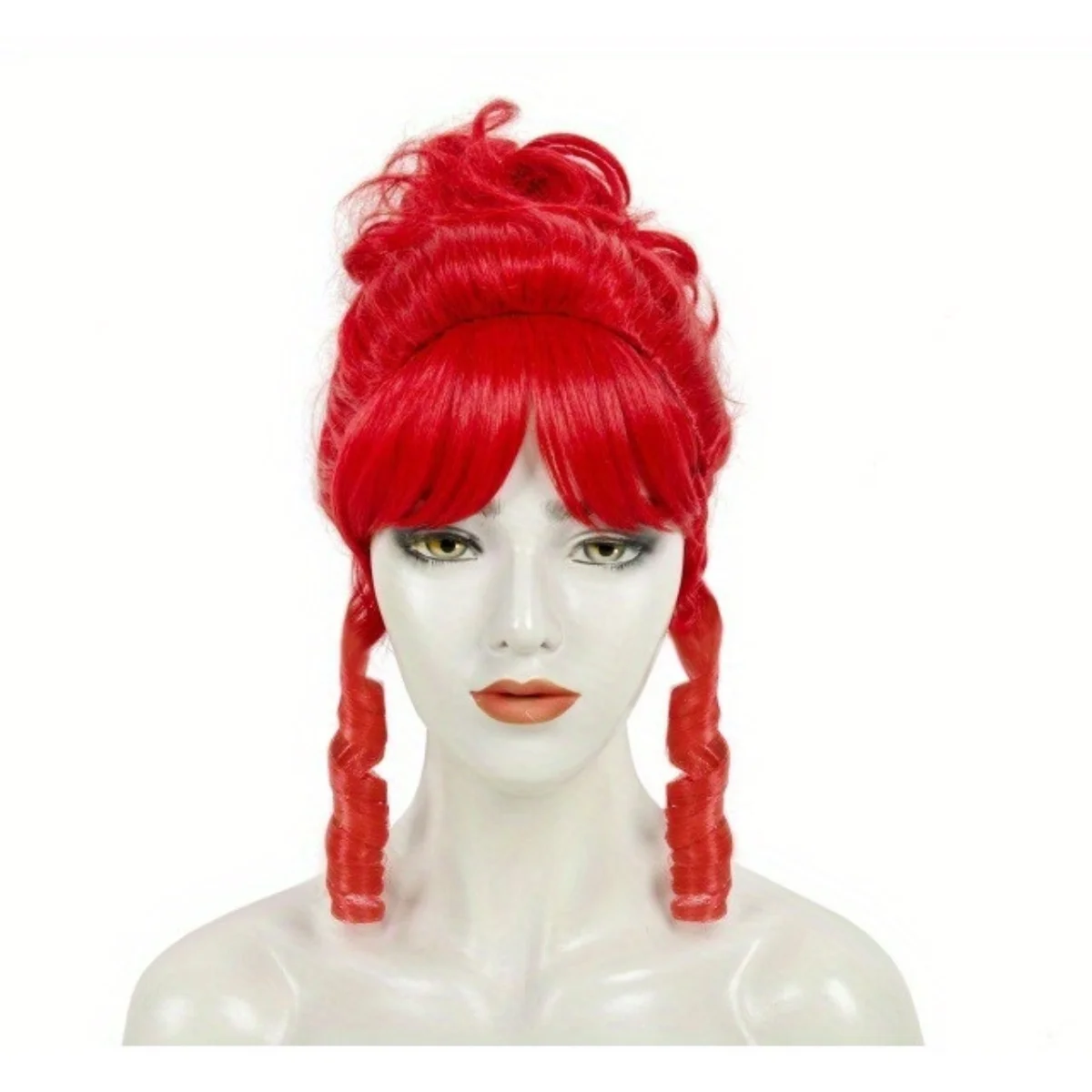 Bright Red Vintage Updo Synthetic Wig with Bangs And Side Ringlet Curls Victorian Noble Lady Style for Halloween Cosplay Medieva
