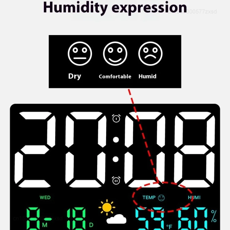 Large Screen with Calendar Temperature Humidity Display Wall Clock Digital LED Alarm Clock Multifunctional Weather Clock