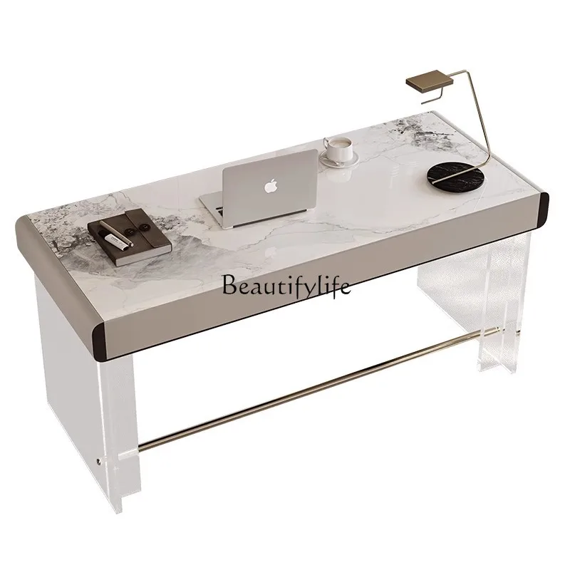 

Saddle Leather Desk Designer Desk Minimalist Household Acrylic Suspended Slate Desk