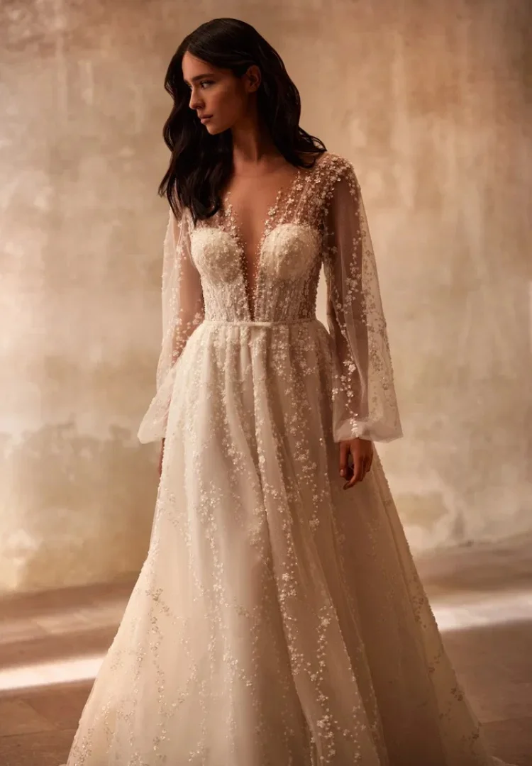 

A line Wedding Dress Lace Long Sleeve Vestidos De Novia Elegantes Vestido Minimalista Casamento Civil Bespoke Talla Grande bride