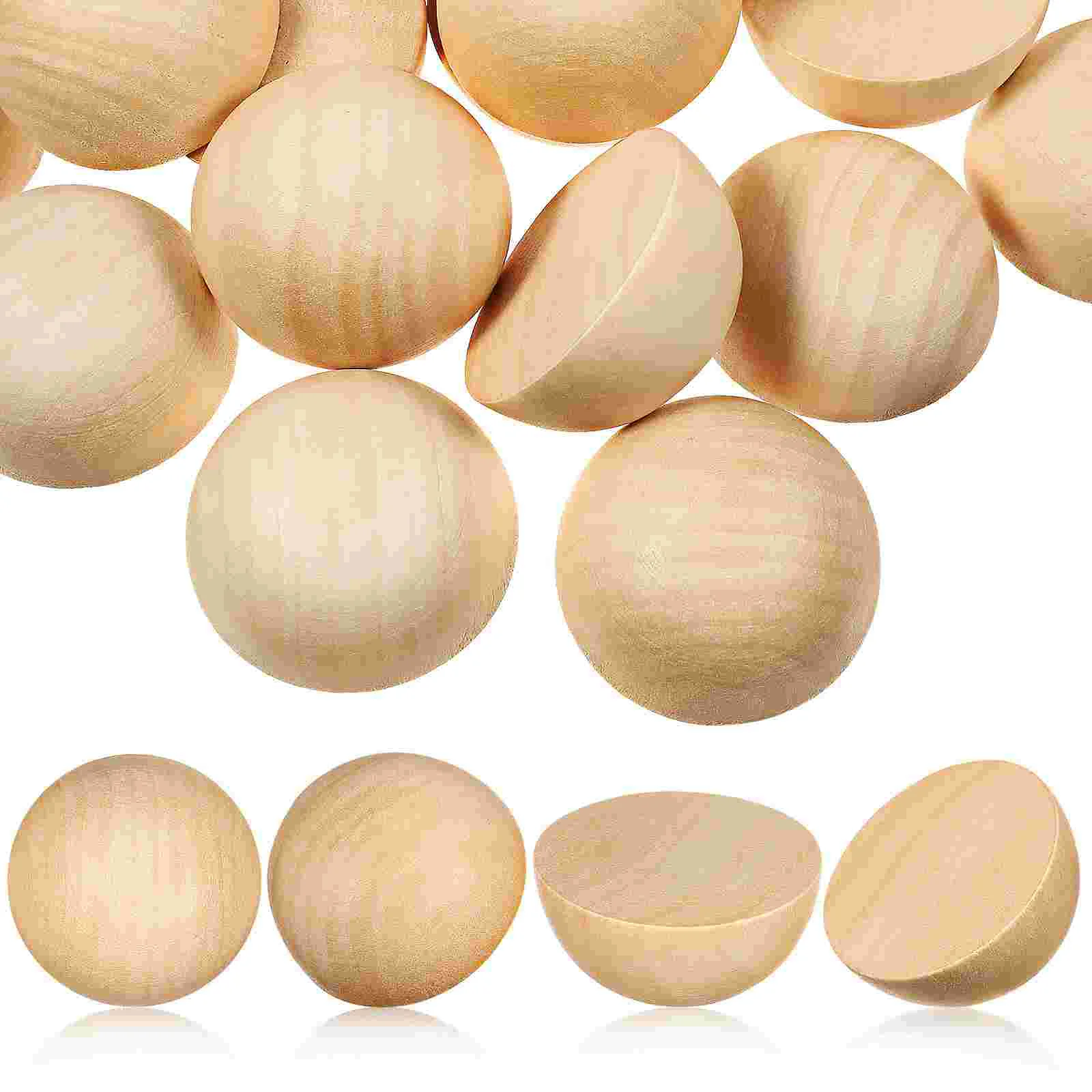 

40 Pcs Half Wooden Ball Beads For Crafts Unfinished Balls Round Shapes Nonporous Spheres