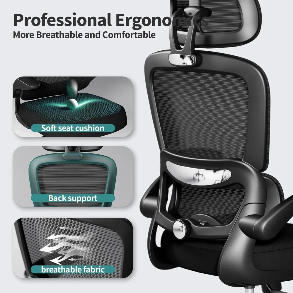 Ergonômico Home Mesh Cadeira de escritório com rodas, cadeira confortável do jogo, 330 LBS