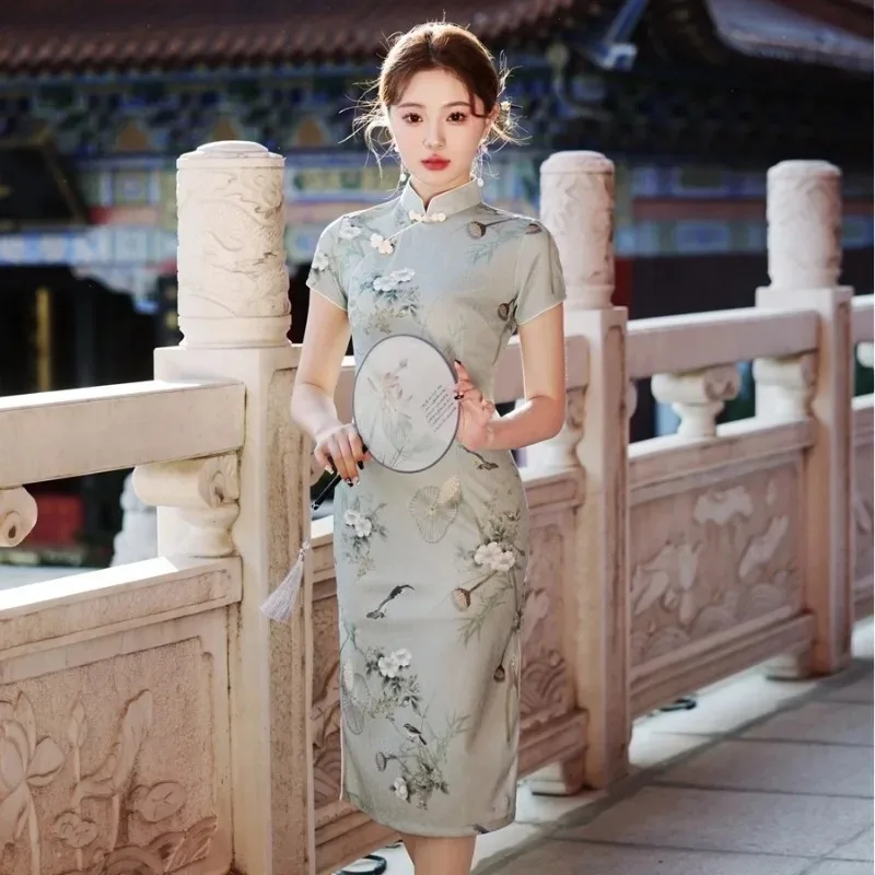 

Women 2024 New Chinese Vintage Cicpao Long Youth Style High Cheongsam End Girls' Qipao Improvement Small Fresh Long Dress Summer