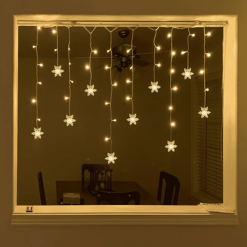 USB Powered Snowflake Curtain Lights Remote Control 8 Modes IP65 Waterproof LED Hanging Light For Window Xmas Indoor Outdoor Dec