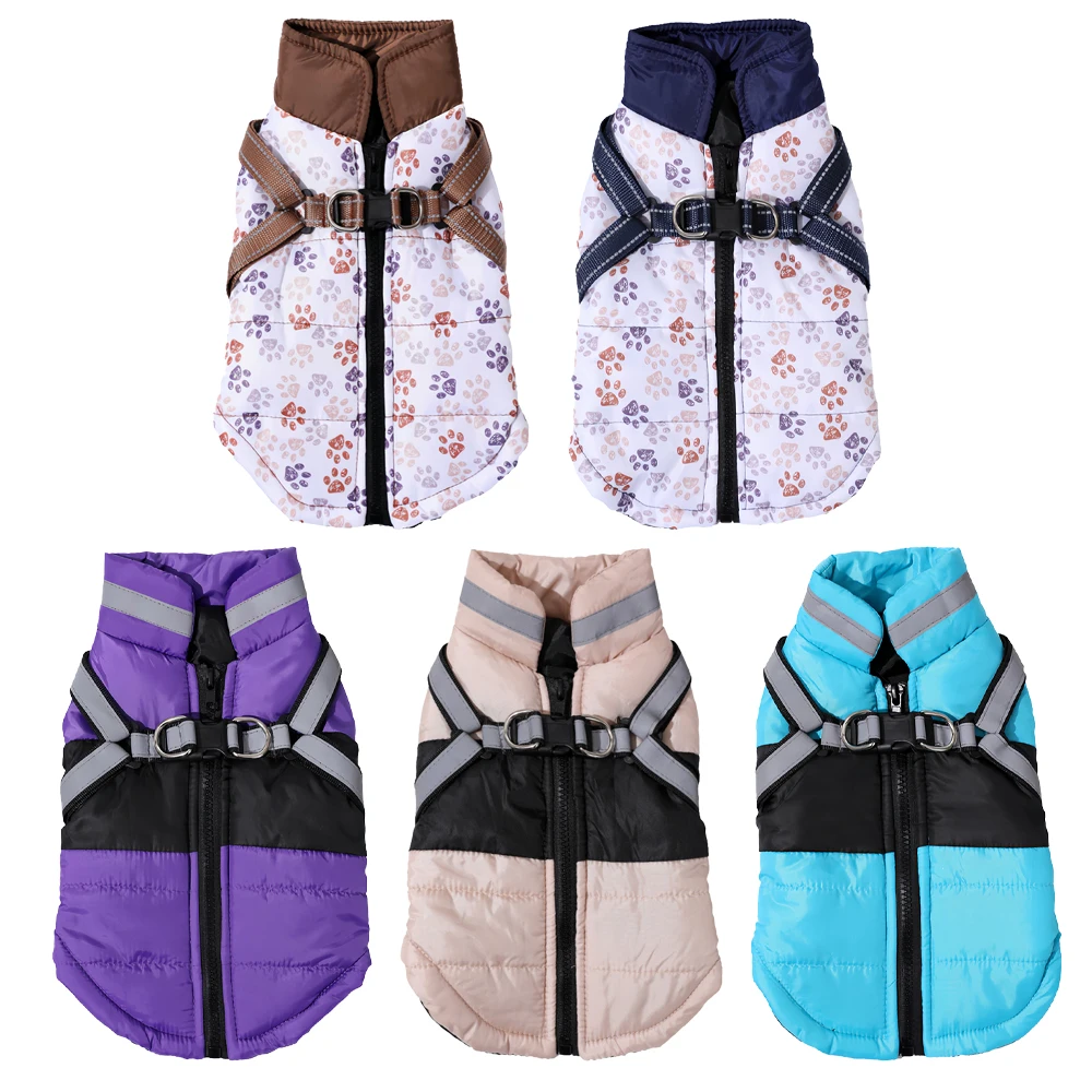 Hundemantel mit Geschirr, warme Winterkleidung für kleine und mittelgroße Hunde, wasserdichter Welpenmantel, Outfits für Chihuahua und Französische Bulldogge – Detail 3