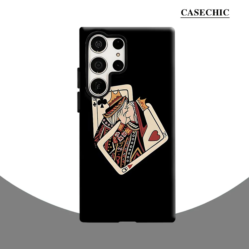 Kissing Queen Playing Card Phone Case for Samsung Galaxy S26 S25 Ultra S24 S23 Ultra Plus Shockproof Double layer Back Cover