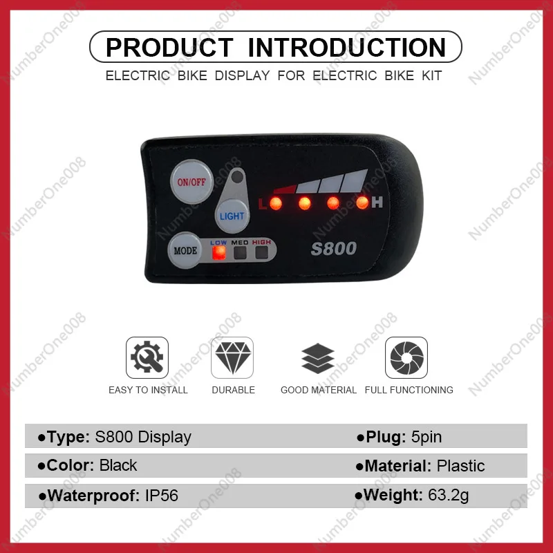 LED Meter S800 for Bicycle Mountain Bike Lithium Battery Modification, Waterproof Connector Is Suitable for 24V, 36V, 48V